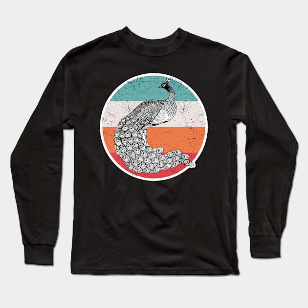 Vintage Retro Peacock Long Sleeve T-Shirt by aaltadel